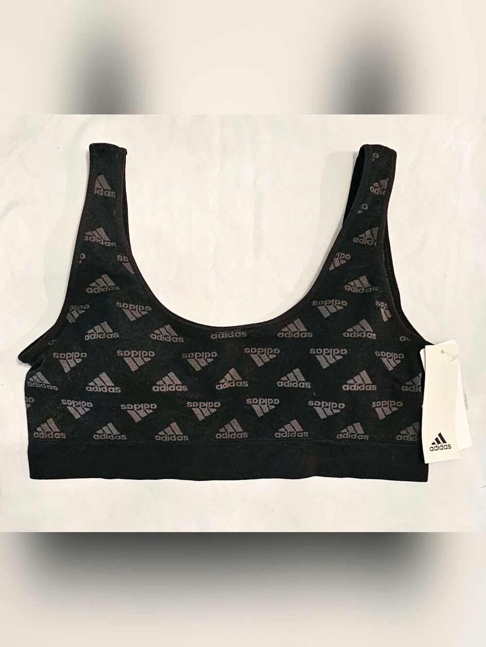 adidas Black Logo Seamless Crop Sports Bra NWT